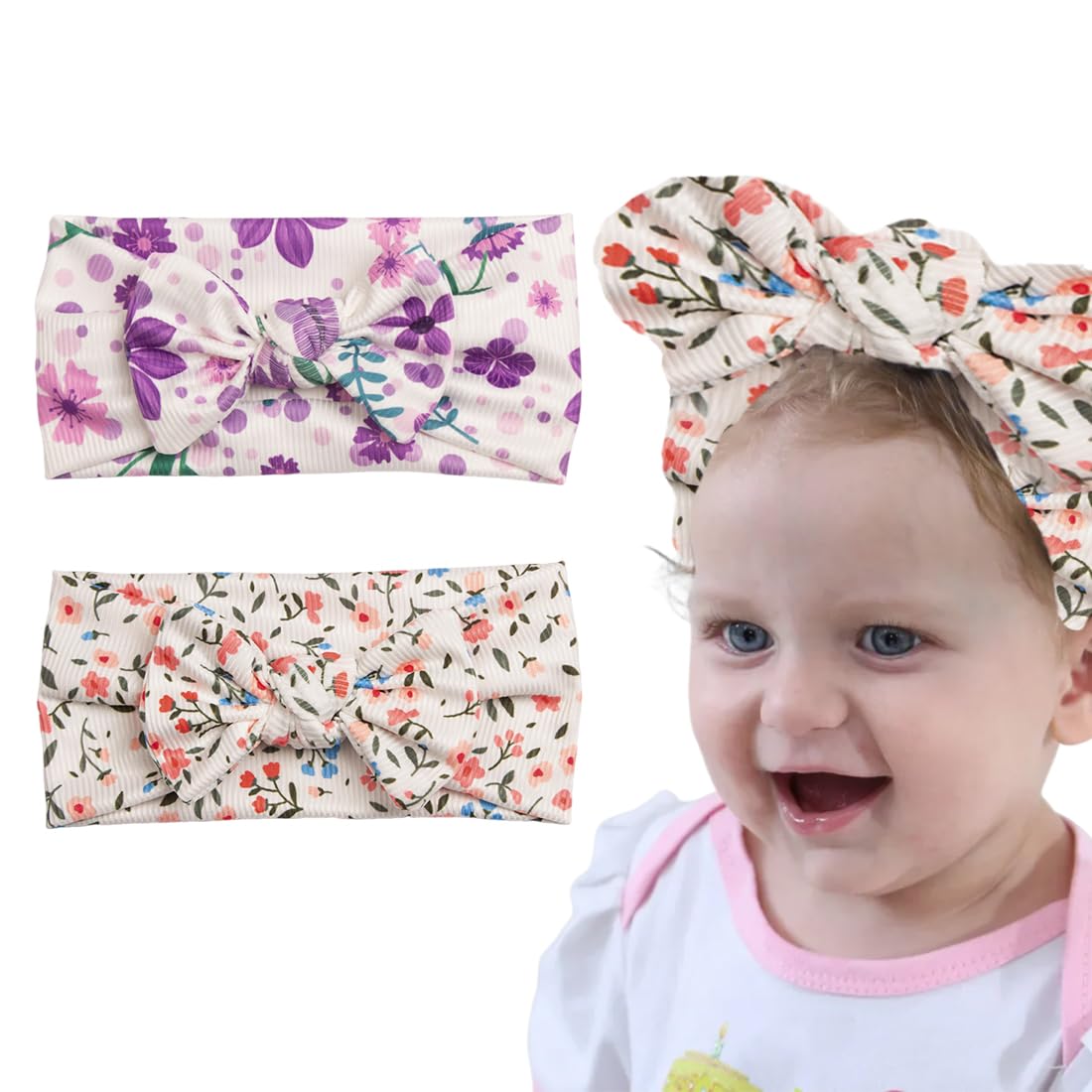 2 Pezzi fascia capelli neonata Fascia Capelli Bambina, Nylon Fasce Capelli Neonata Fiore Fascia Elastica per Capelli Accessori per Capelli per Nascita Bambina Femmina,fascia neonata capelli
