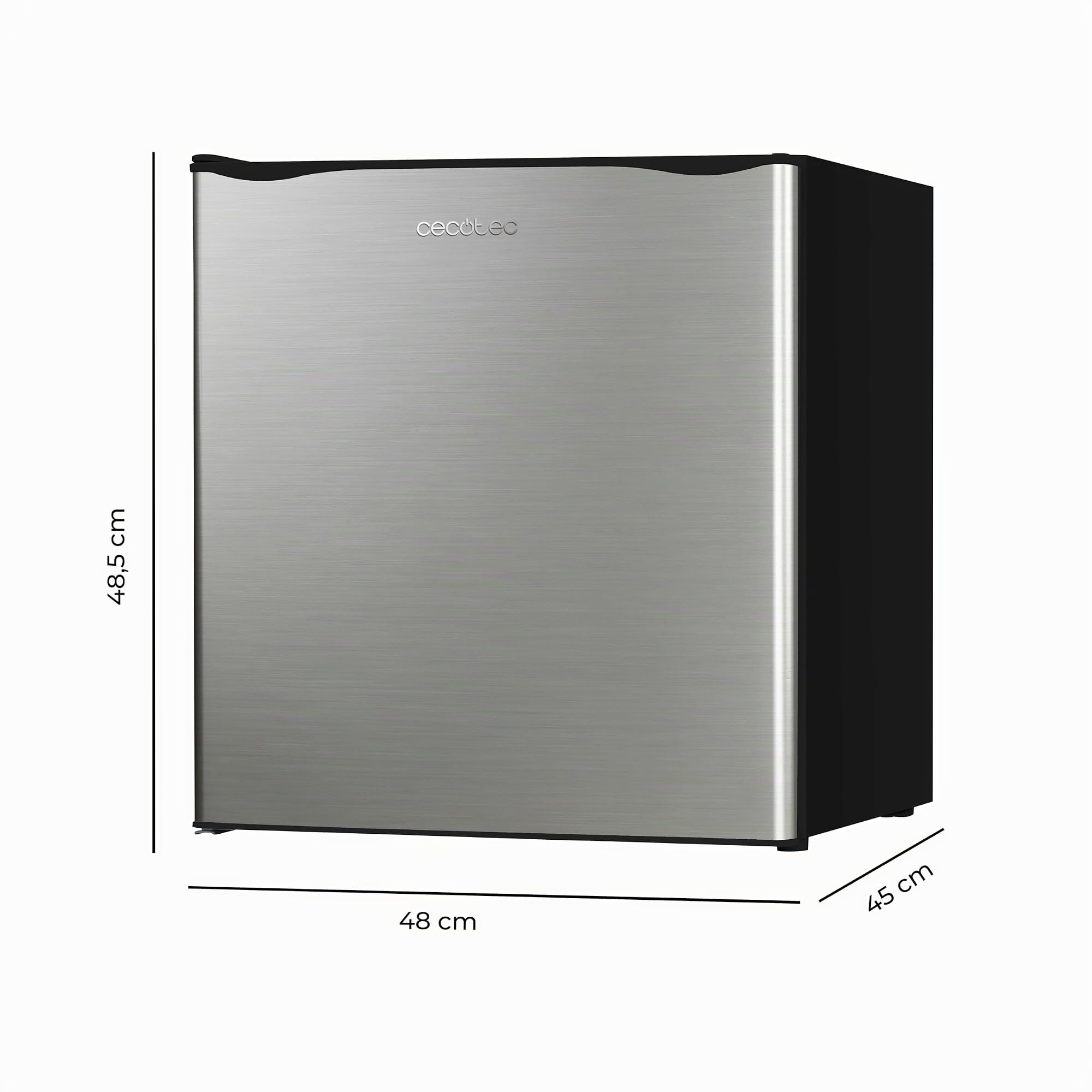 Cecotec Mini Frigo GrandCooler 20000 L SilentCompress Inox E. Réfrigérateur Compact Capacité de 46L, porte personnalisable, finition en acier inoxydable, classe énergétique E. Pour tous les espaces.