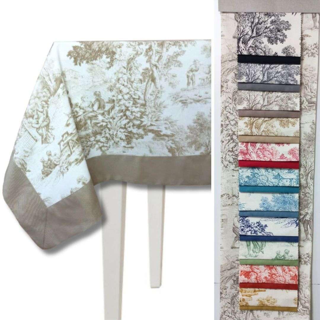 RICAMI FIORENTINI BALDI Nappe de table en coton 100 % TOILE DE JOUY avec volants couleur uni. Produit en Toscane (carré 180 x 180 cm)