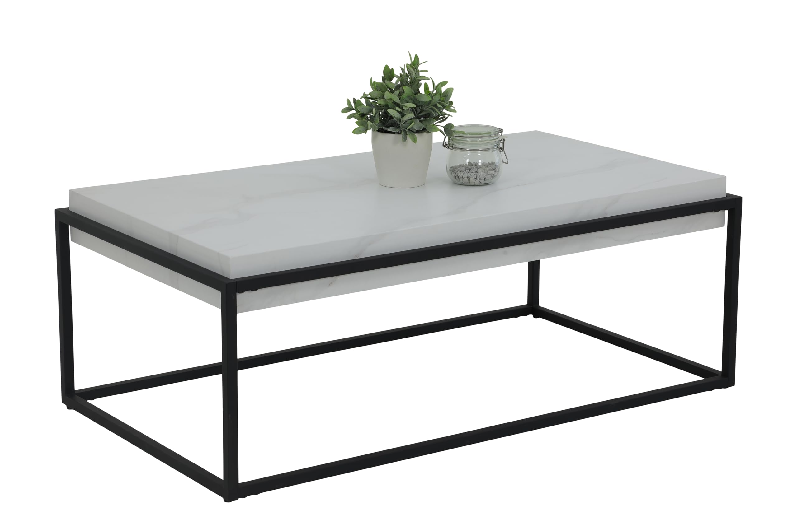 Table basse Carlos aspect marbre blanc avec plateau 10 cm et cadre métal noir Hela Tische