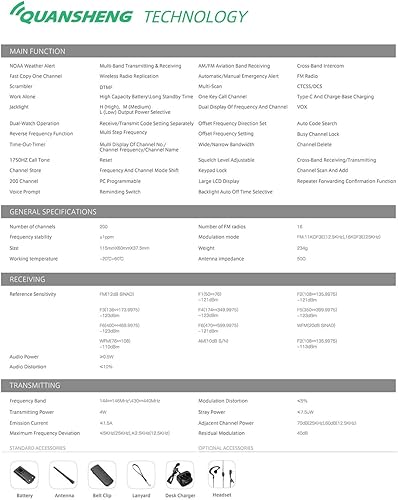 Vista 3 de QUANSHENG UVK5 AMFMDTMF walkie talkie 200 canales Tipo-C Carga Tres Frecuencias Recepción Walkie Talkie NOAA Pronóstico del tiempo, con Flash VOX