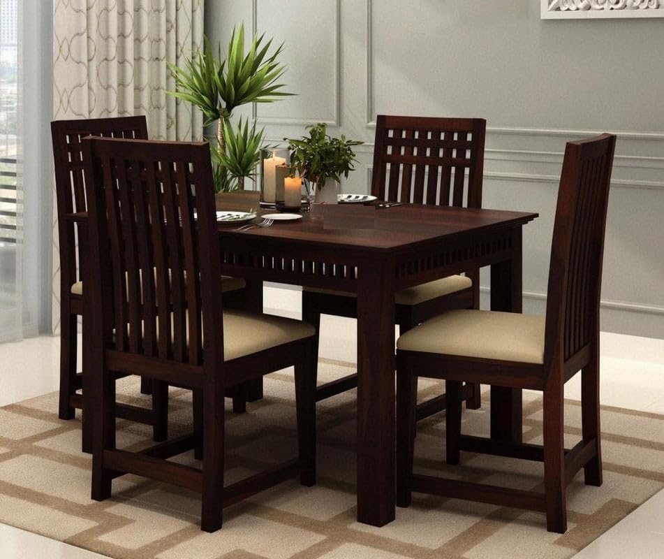Winntage Solid Sheesham Wood 4 Seater Dining Table Set | Multipurpose Modern Dining Room Set with 4 Cushioned Chairs for Home Livingroom Dining Room Hall Office Restaurant and Hotel (Walnut Finish)