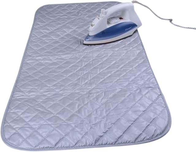 plastific Portable Iron Anywhere Travel Ironing Mat/Pad Soft Thicken Sponge Folding Roll Up Table Top Surface Sheet Heat Resistant Ironing Cloth Blanket (60 x 55cm)
