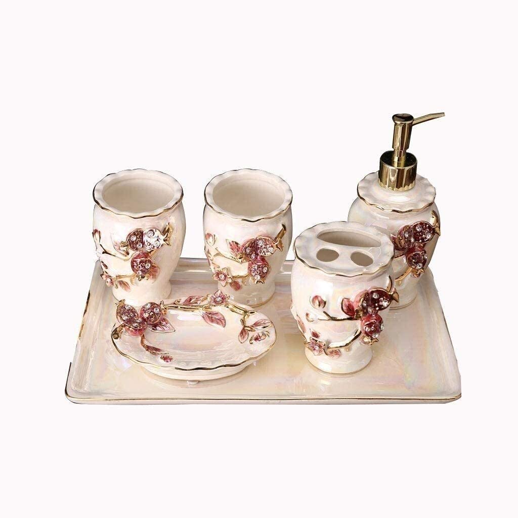 Accesorios de baño cerámicos de 5 piezas color granada ideales para regalo de mudanza