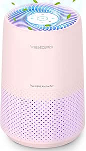 VENDFO Air Purifiers for Bedroom, H13 HEPA Air Purifiers - 24dB Ultra-Quiet Sleep Mode, 360 Outlet Air Cleaner, 99.97% Particle Capture - Perfect for Home, Smoker, Allergies, VF10 (Cream Pink)