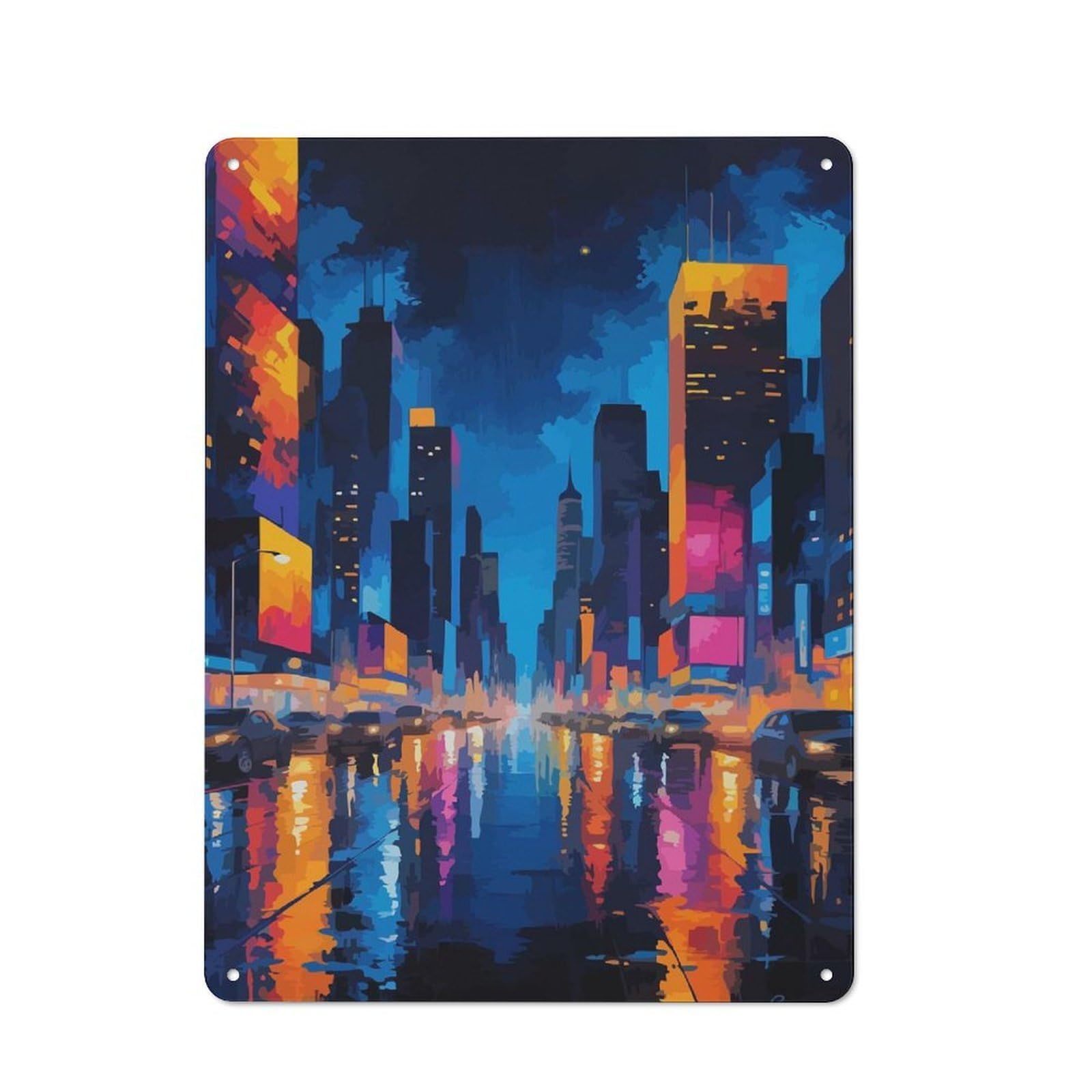 Cityscape Night Cafe Style Metal Wall Decor 40x30cm, Vintage Metal Sign for Takeaway, Bar, Kitchen Or Counter Area