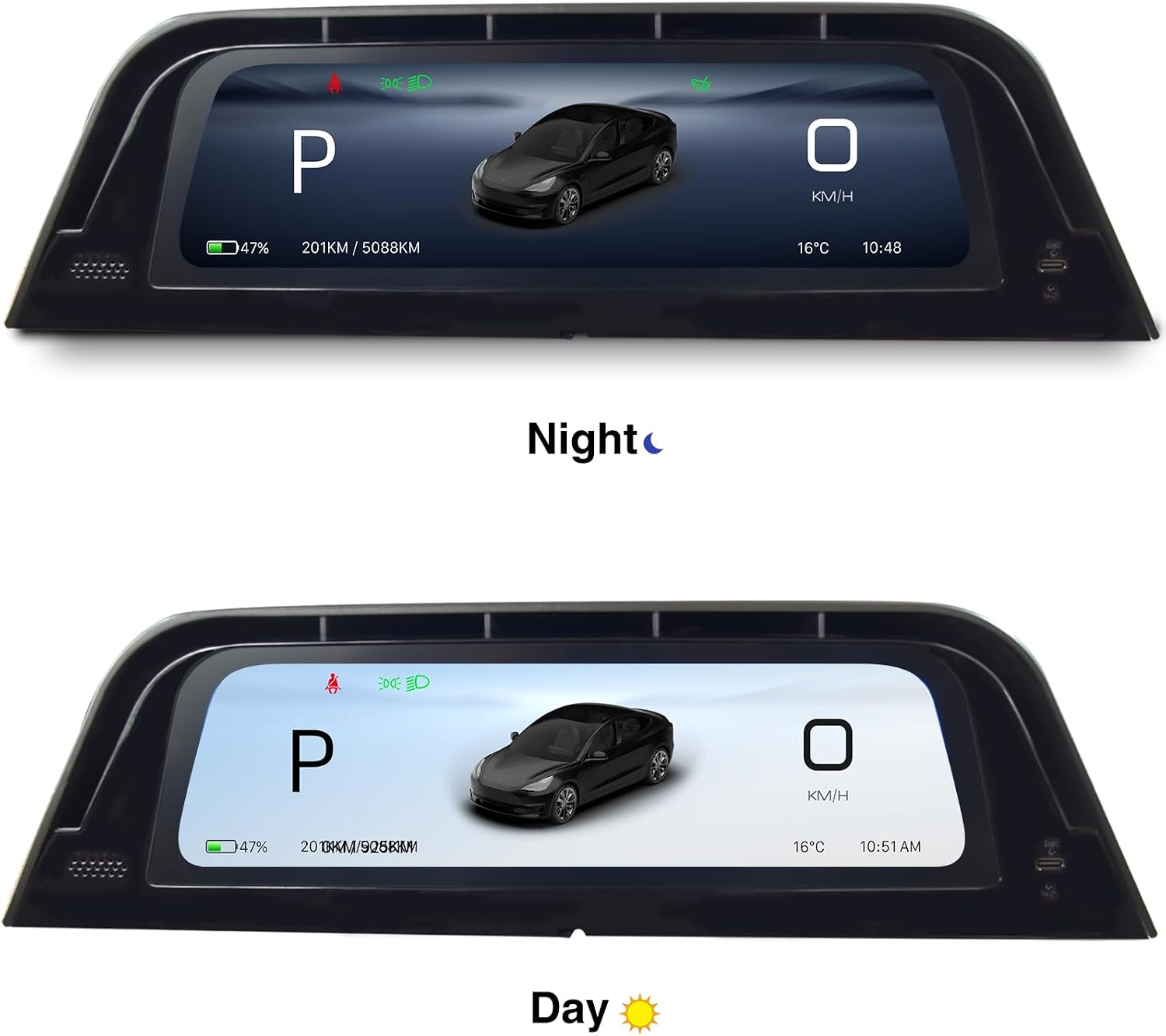 Heads Up Display with Air Vent for Tesla Model 3 Highland 2024 2025-9.66" Wireless CarPlay Android Auto, Blind Spot, Rainbow Road, Battery/Dashboard Data Sync