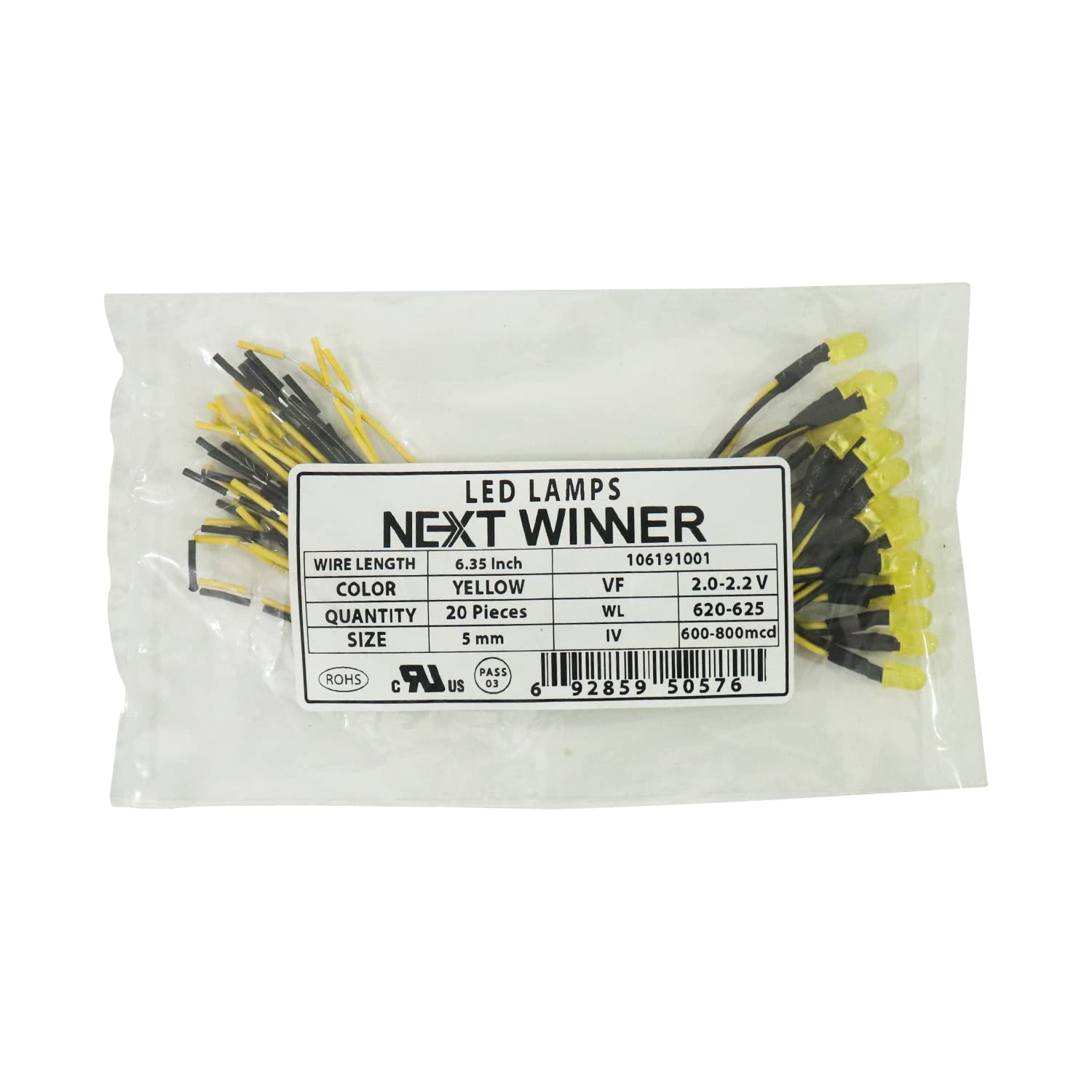 NEXT WINNER Pre-Wired 20pcs Yellow 2.0-2.2V 5mm LED Diode Copper Lights 6.1 inch 24 awg Pre Wired Assorted Kit Emitting LED Assortment (YELLOW)-image-48