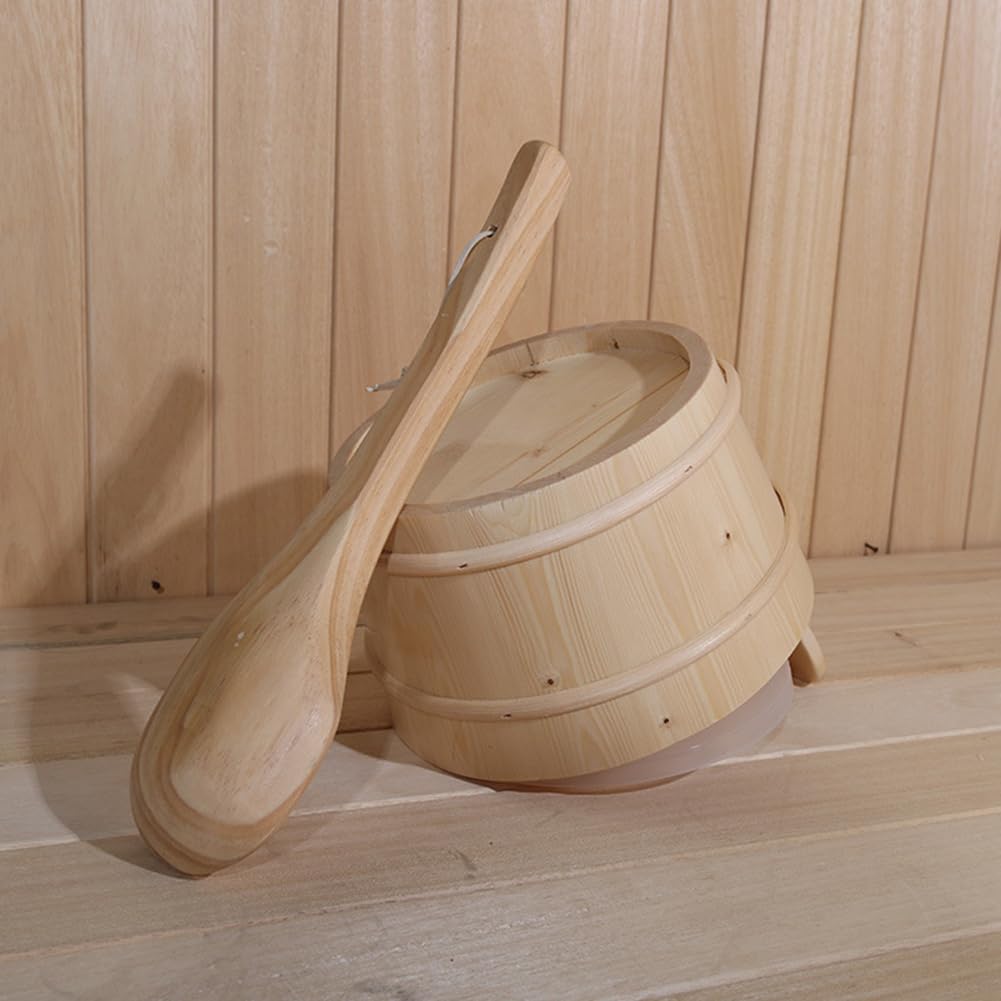 Wood Sauna Bucket and Ladle - Cedar Bathing Bucket, Finnish Hot Tub Bucket | Handmade Cedar Wooden Sauna Bucket with Handle, 4L Hot Tub Barrel Bucket Sauna Accessories for Sauna Spa Bathrooms