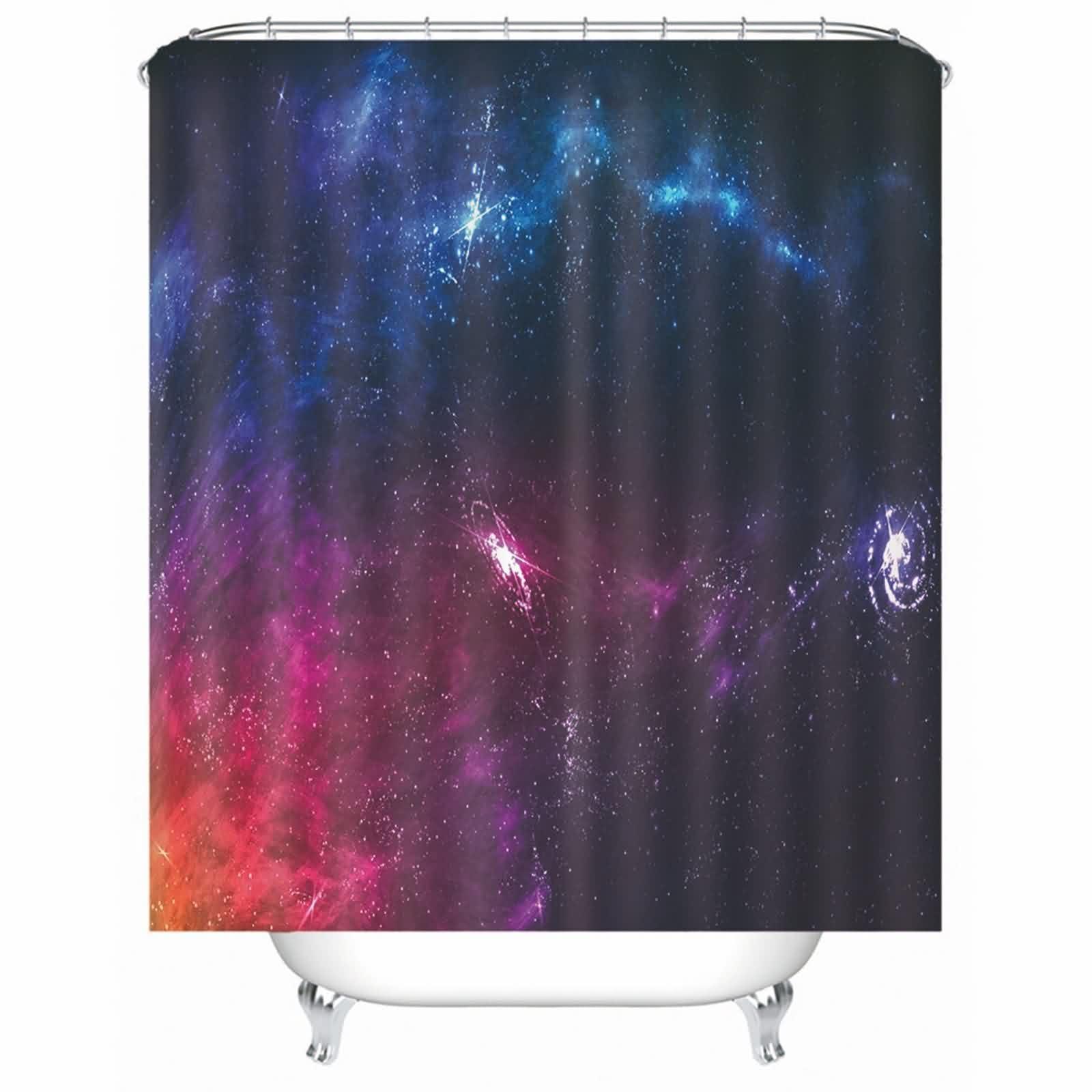 Rideau de douche textile bleu foncé à motif ciel étoilé en polyester imperméable