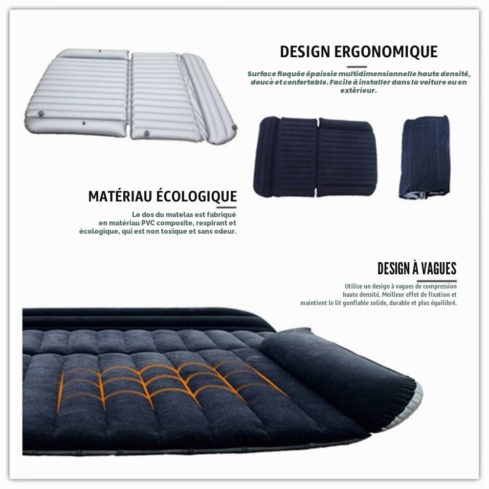 Matelas Gonflable Voiture SUV Pliant avec Pompe à air électrique, Lit Gonflable de Voiture pour Repos de Sommeil etLe Mouvement Intime, Lit de Voiture Convertible en Canapé Gonflable (Noir)