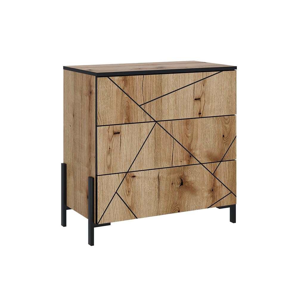 Vicco Cassettiera per camera da letto Hatto, Rovere, 78 x 76.8 cm con 3 cassetti, adatto per riporre e conservare in camera da letto