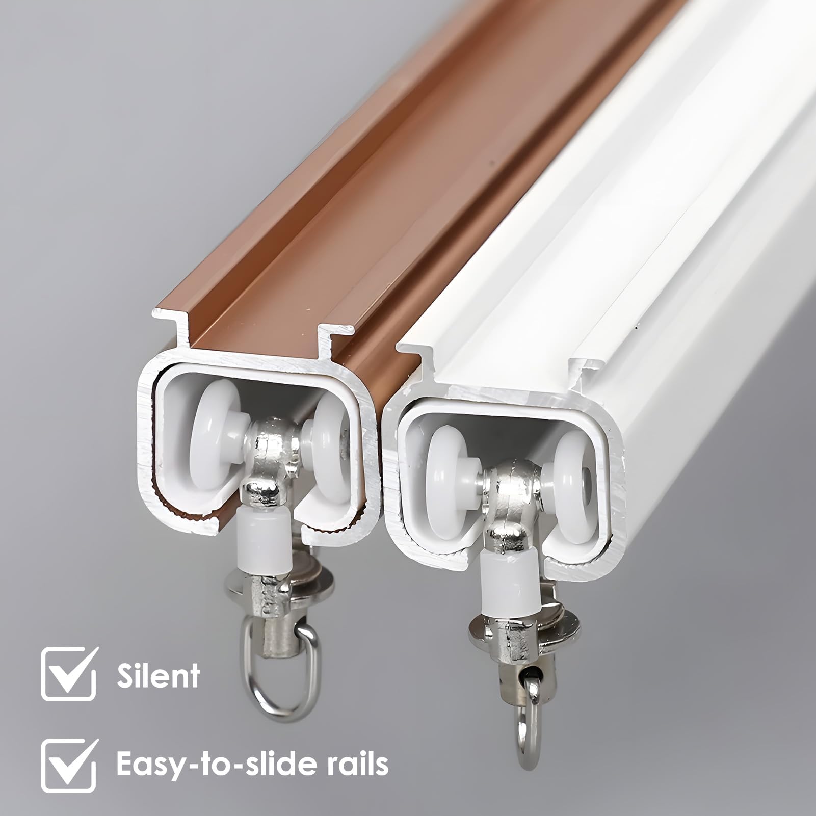 Silent Slide Rail 20 rolek szyny przesuwnej, haczyki do firan przesuwnych, prowadnica rolkowa, nadają się do salonu, sypialni i łazienki, 20 sztuk