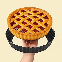 UWILLION 9.5 Inch Tart Pan 2.2 Inch Deep, Non-Stick Round Quiche Pan with Removable Bottom, Durable Carbon Steel Pie Pan for Cakes, Tarts, Pies and Mousse