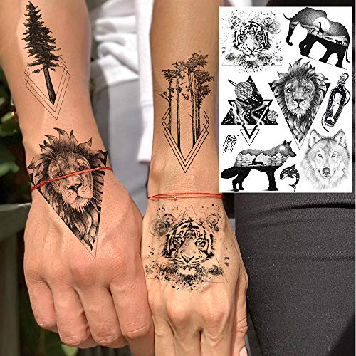 6 Sheets FANRUI Small Black Animals Temporary Tattoos For Women Kids Men Cute Geometric Mountain Forest Custom Lion Moon Star Fake Tattoo Sticker Waterproof Arm Children Tiny Hands Face Temp Tatoo Paw - Thumbnail 5