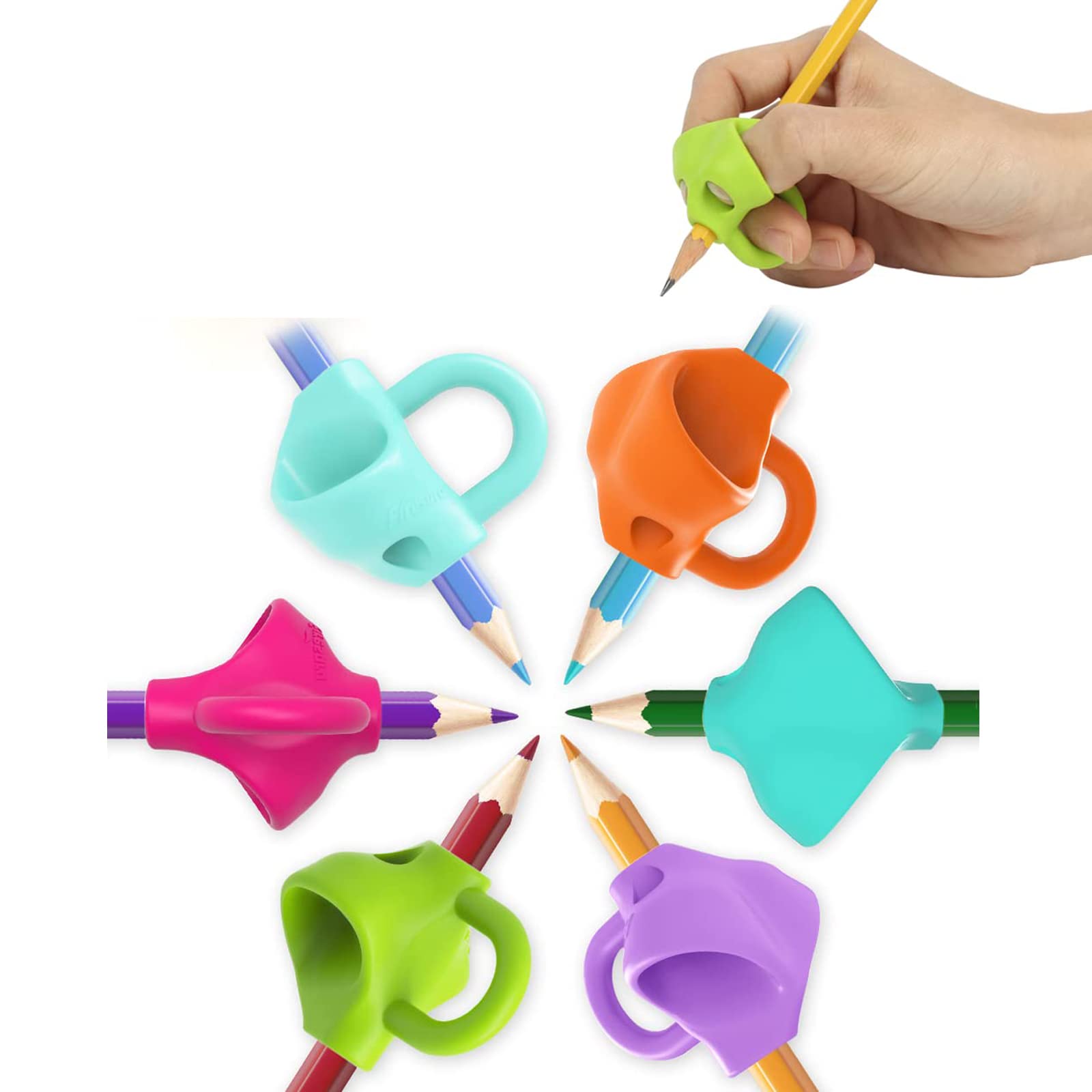 GNAFOTU 6PCS Pencil Grips, Original Breakthrough Assorted Writing Aid Grip Trainer Posture Correction Finger Grip