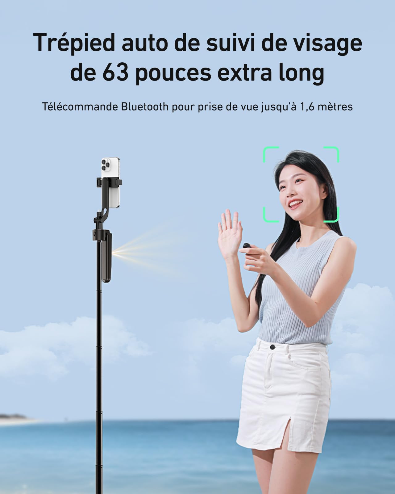 TELESIN 160CM Automatique Visage Suivi Trépied avec TéLéCommande Bluetooth