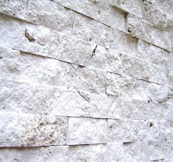 Light Travertine 1x2 Splitface Finish Mosaic Wall Backsplash Tile, Natural Stone, Ivory Color, 12x12 Sheet, 1 sqf Coverage