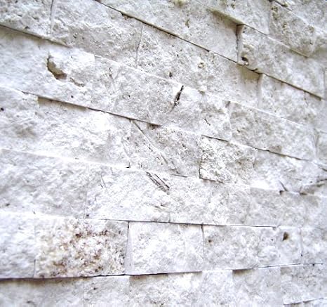 Light Travertine 1x2 Splitface Finish Mosaic Wall Backsplash Tile, Natural Stone, Ivory Color, 12x12 Sheet, 1 sqf Coverage