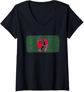 Womens Bangladesh Flag Cricket Jersey Fan Player Coach Cricket 2024 V-Neck T-Shirt