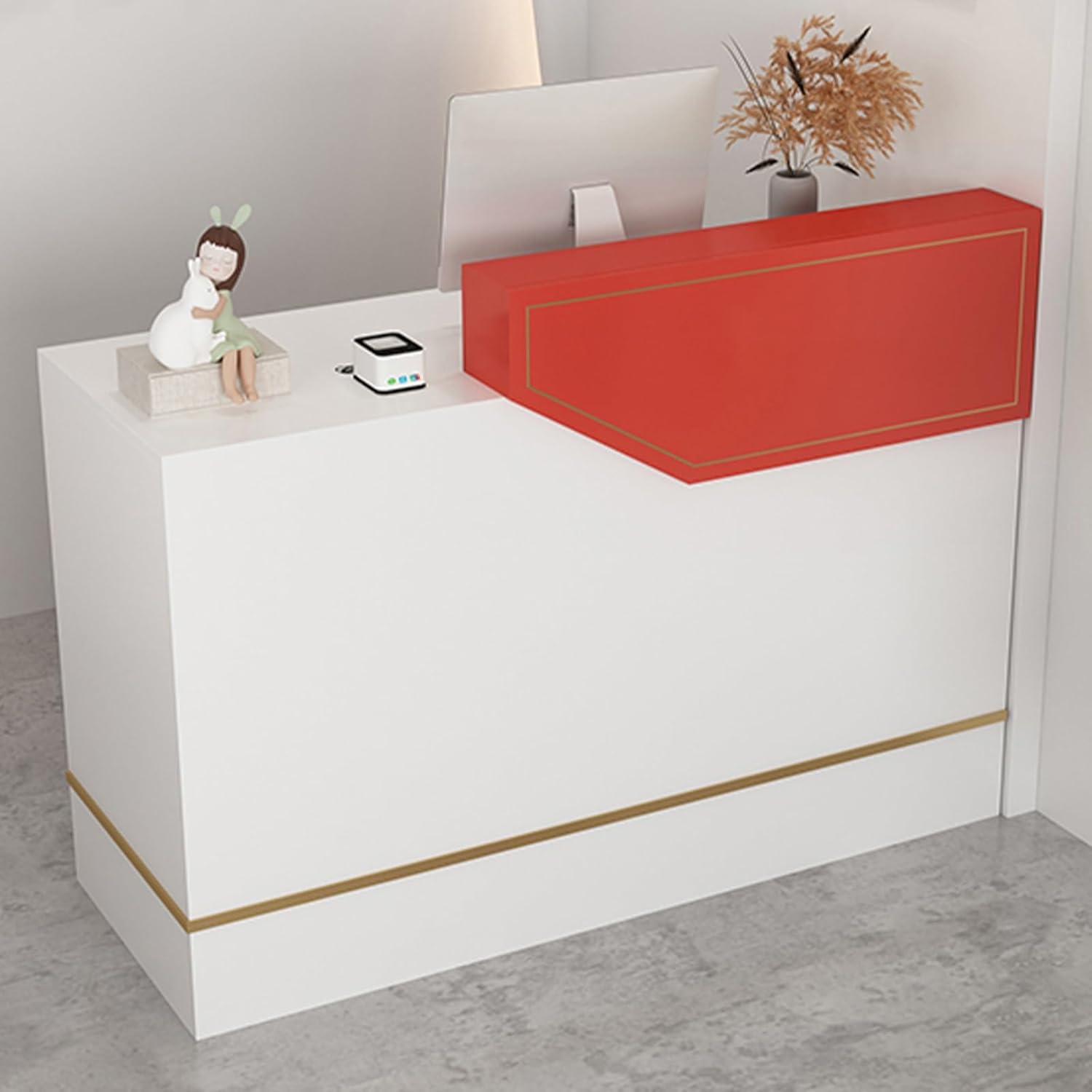 Reception Desk, Desk Reception with Lockable Drawer and Keyboard Tray, Double Layer Counter Table, Front Counter for Salon Lobby Checkout Officee(Red,100cm)