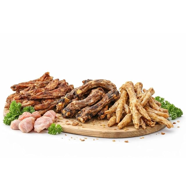 ANIMALUJOS Pack Snacks Naturales Deshidratados para Perros –250Gr Alitas+Cuellos+Patas Pollo