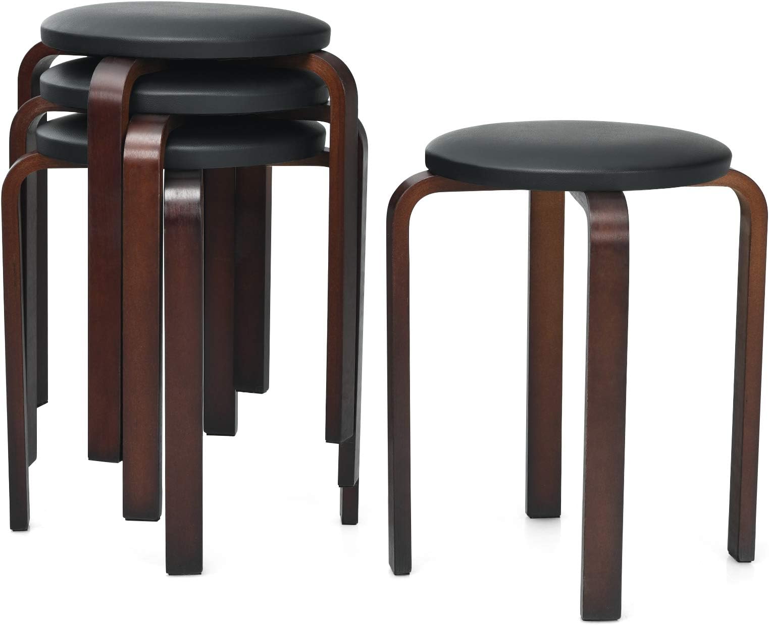 Amazon.com: COSTWAY Stackable Bentwood Stools Set of 4, 18-Inch Height ...