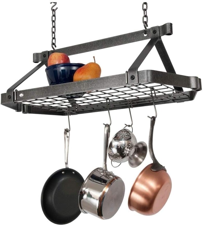 Enclume Decor Retro Rectangle Ceiling Rack with Grid, Hammered Steel