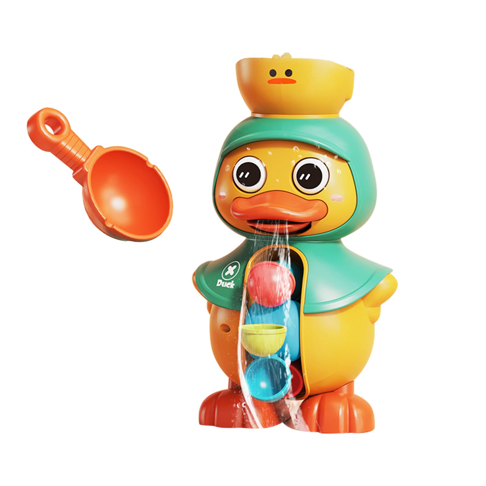 Juguete de Baño para Bebé 1 2 3 4 Años, Juguete de Baño de Pato con Rueda de Agua Giratoria y Cuchara de Agua, Juguete de Baño de Pato para Bebé (Verde)