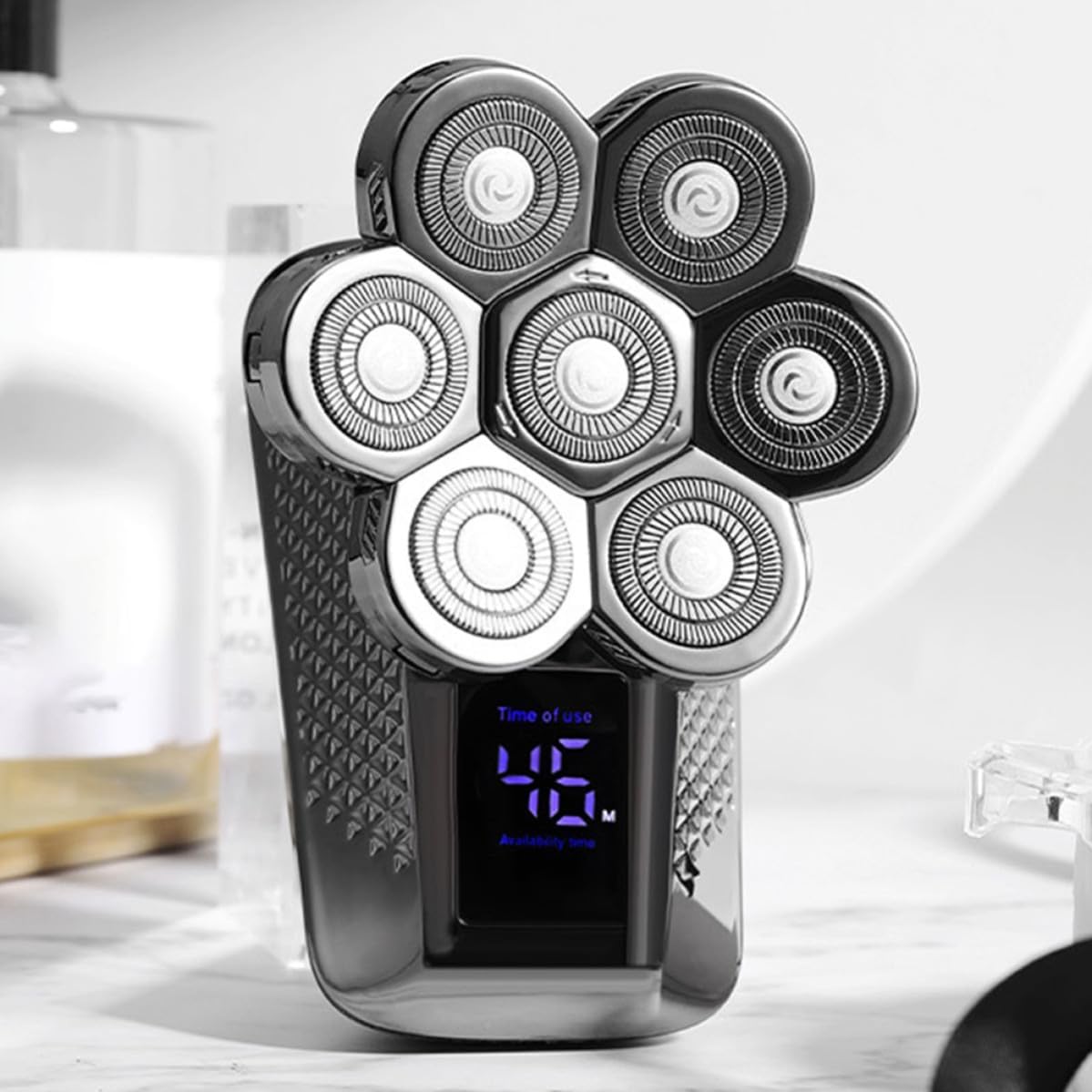Seven Head Electric Razor for Men Rechargeable Waterproof Shaver | Silver Abs Stainless Steel Build, USB Charging, Bathroom and Camping Use, Compact Design for Easy Carrying