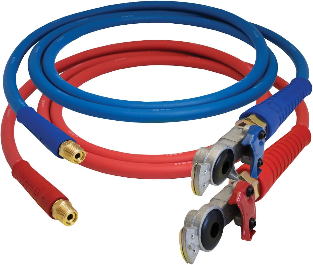 Tectran Color-Coded Straight Air Line Hose Assembly w/FLEXGrip-HD™ | Installed Aluminum Gladhands | Red & Blue Set | (12' Length)