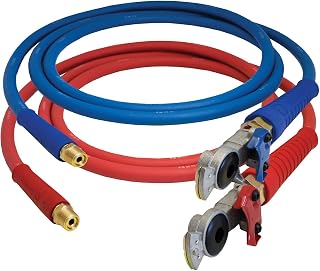 Tectran Color-Coded Straight Air Line Hose Assembly w/FLEXGrip-HD™ | Installed Aluminum Gladhands | Red & Blue Set | (12' Length)