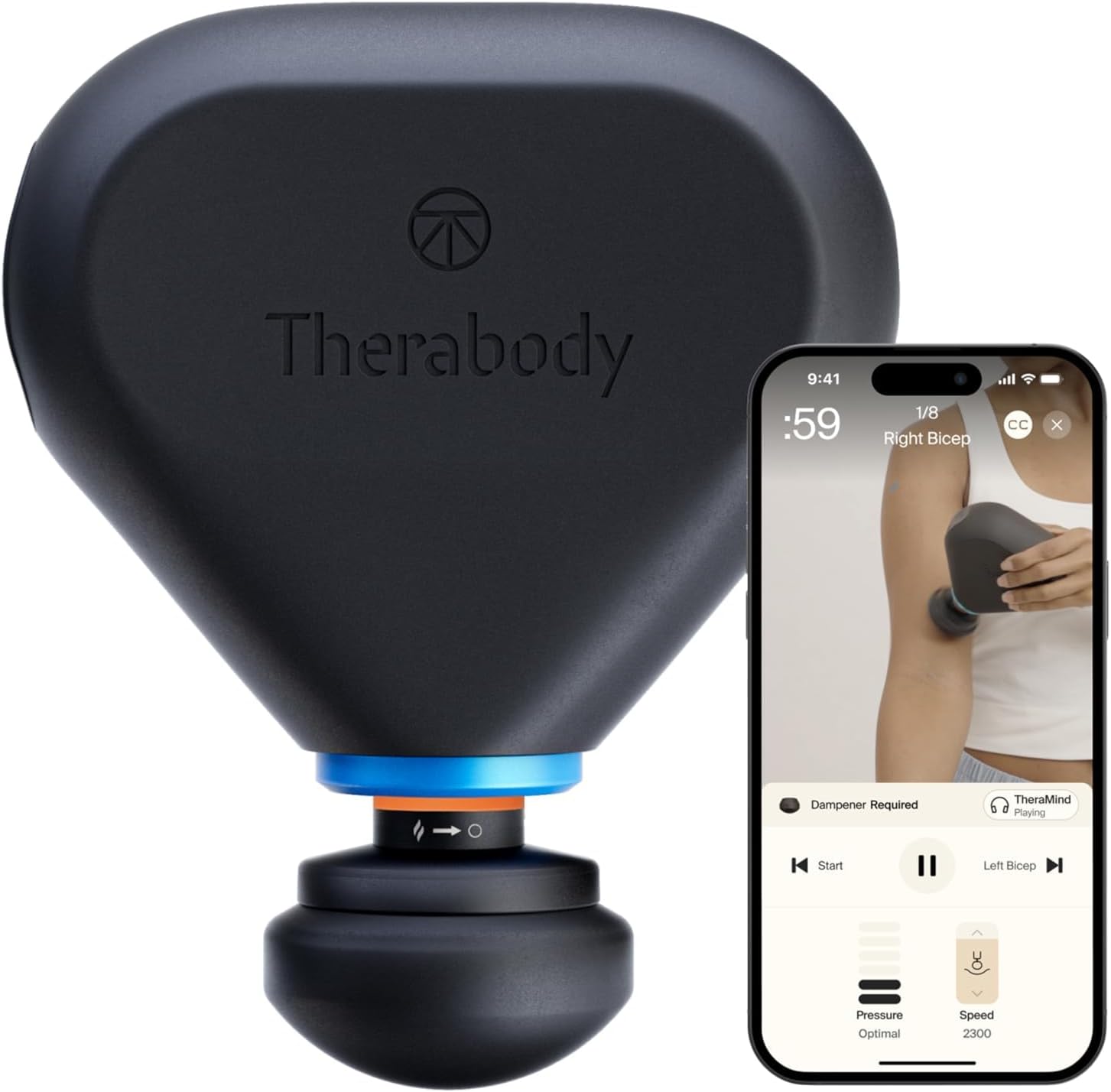 Therabody Mini Plus Massage Gun + Heat | Faster Recovery On-the-Go | Ultra-Portable Percussion Massager for Recovery Anywhere | Bluetooth, 3-Speed, 1-Button Control, Muscle & Tension Relief