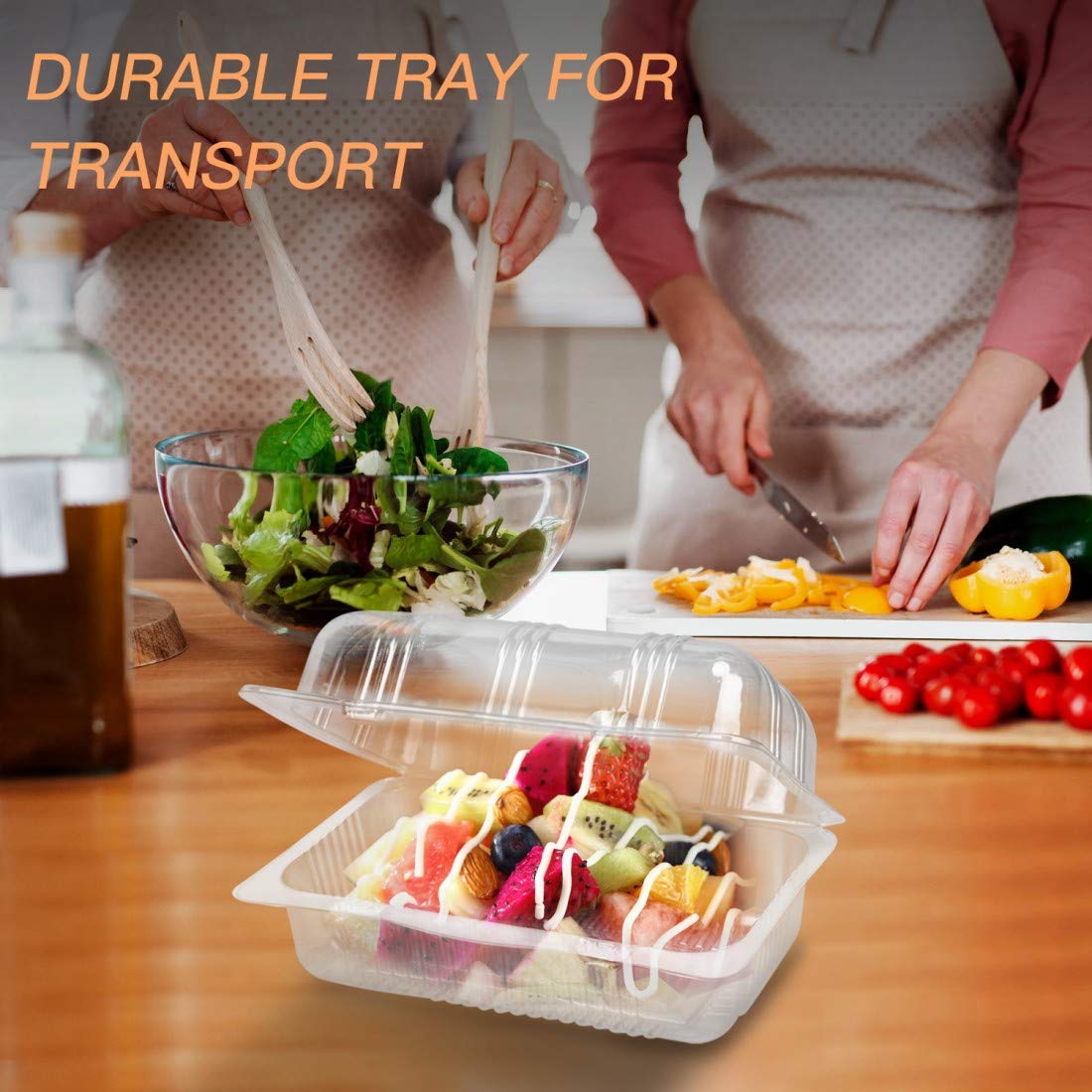 Holotap Clear Plastic Hinged Food Container 90 PCS, 6.5" Length x 4.4" Width x 3" Depth, Disposable Clamshell Food Containers for Salads, Hamburger, Sandwiches… (Rectangle)