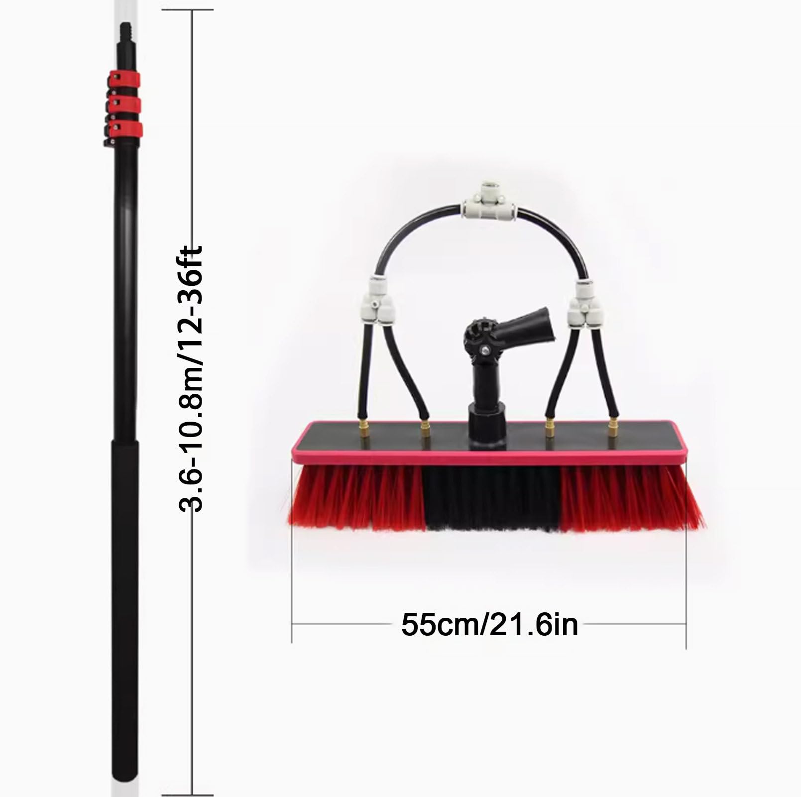 Kit de limpiador de ventanas telescópico de 18 pies extensible con cepillo ideal para limpieza de paneles solares y cristales de ventanas, herramienta de limpieza de alto alcance de 5,4 m
