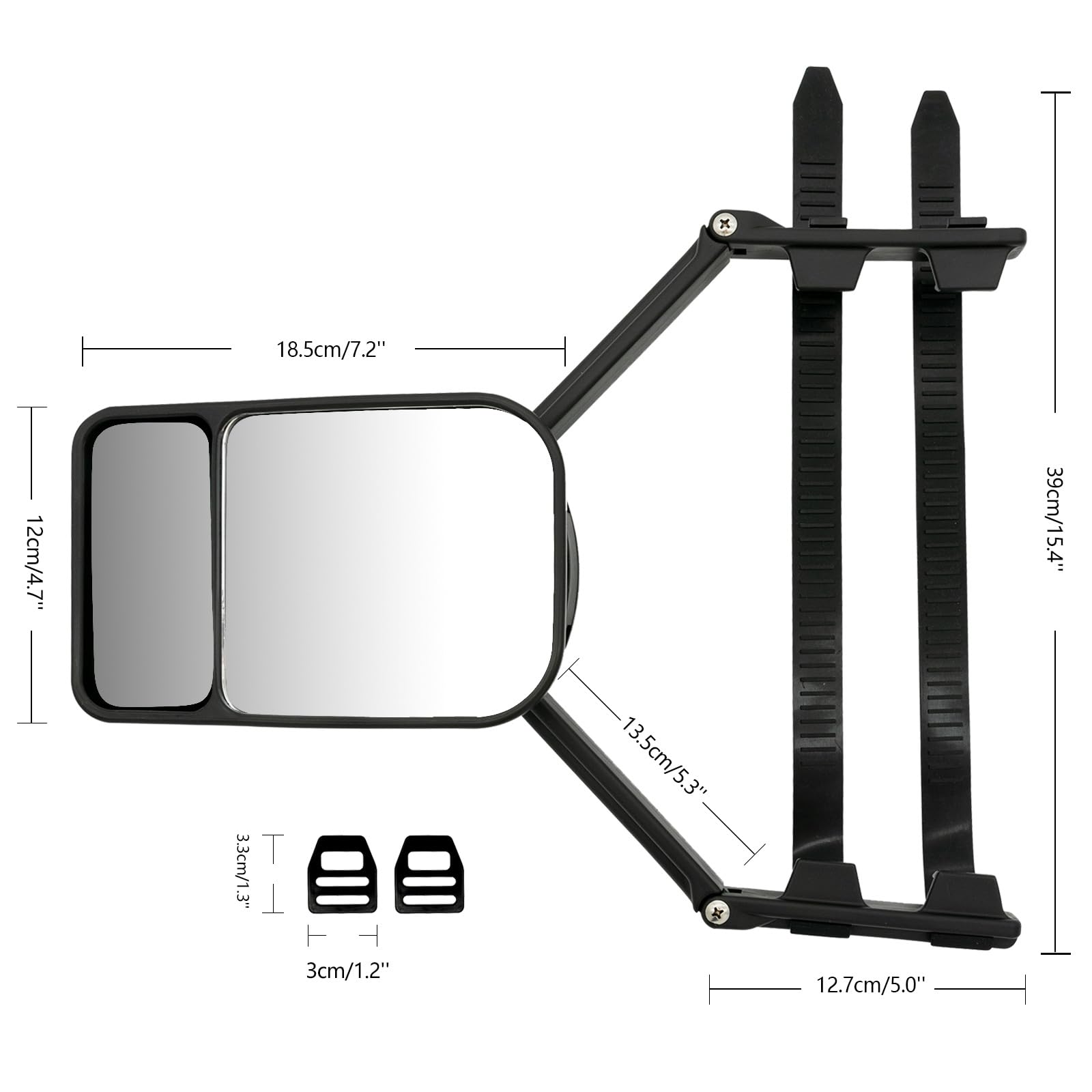 Wohnwagen Spiegel Auto für Ford Transit Custom 2013-2023 | Vibrationsfreie Doppelspiegel mit elastischen Gurtbändern für Wohnwagen-Camping und Fernreisen, 2er Pack