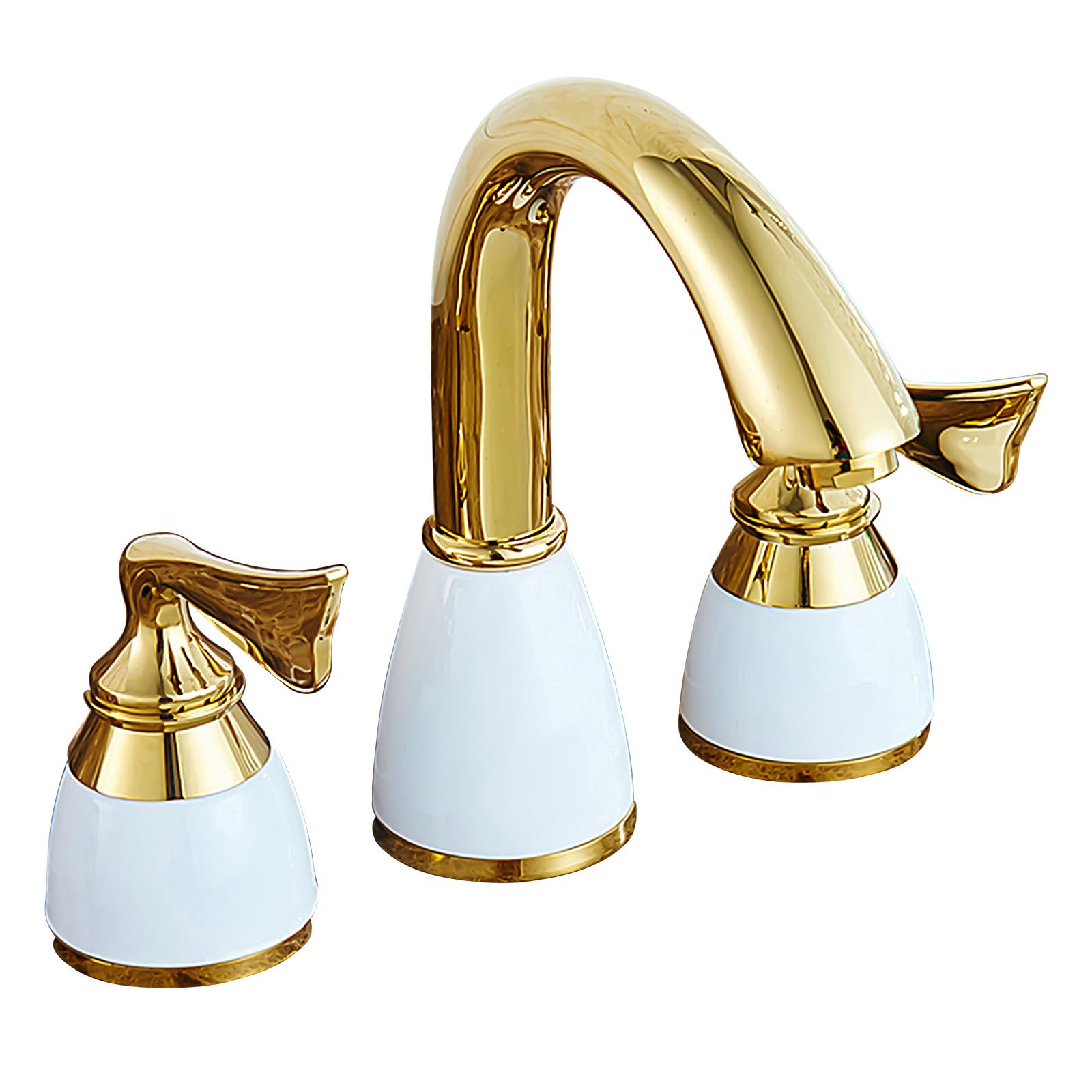 FQWNCIEG Basin Mixer Tap Bathroom Sink Taps Bathroom Sink Taps 3 Hole Double Handle Hot and Cold Water Brass Basin Tap-Gold Lavatory Sink Faucet