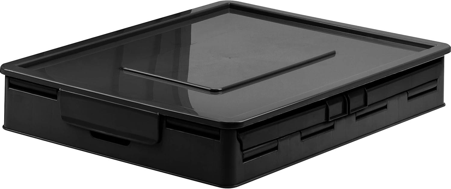 Storex Collapsible Crate with Lid, 17.25 x 14.25 x 10.5 Inches, Black, 4-Pack (61809A04C)