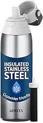 Brita Garrafa de água filtrada isolada com canudo, reutilizável, e enchimento de meia para homens e mulheres, metal de aço inoxidável, 590 ml