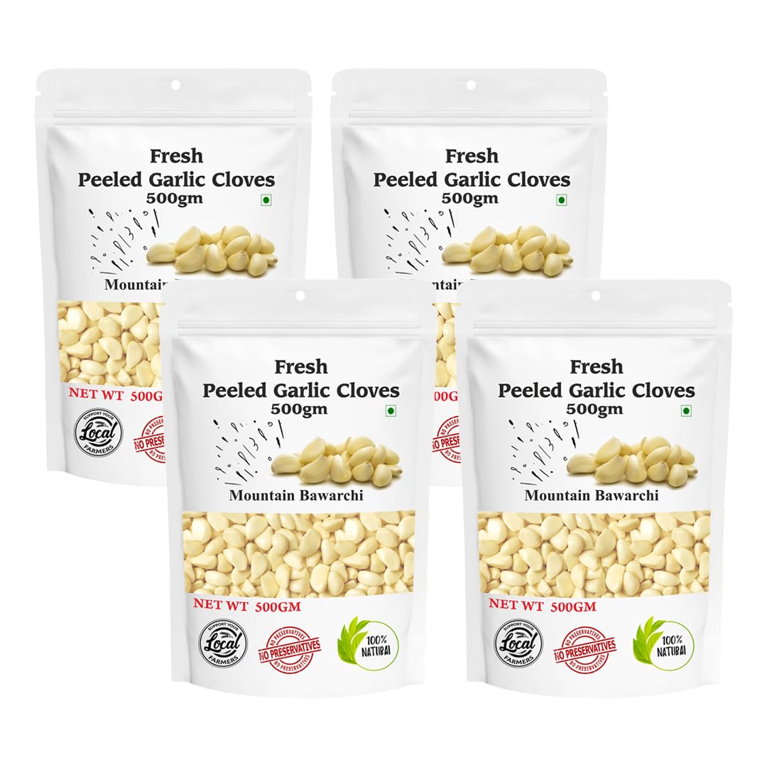 Mountain Bawarchi Fresh Peeled Garlic 2kg | White Garlic Clove | Garlic Peeled 500g, Pack of 4 (B0C4LX7CQ3) Amazon Price History, Amazon Price Tracker