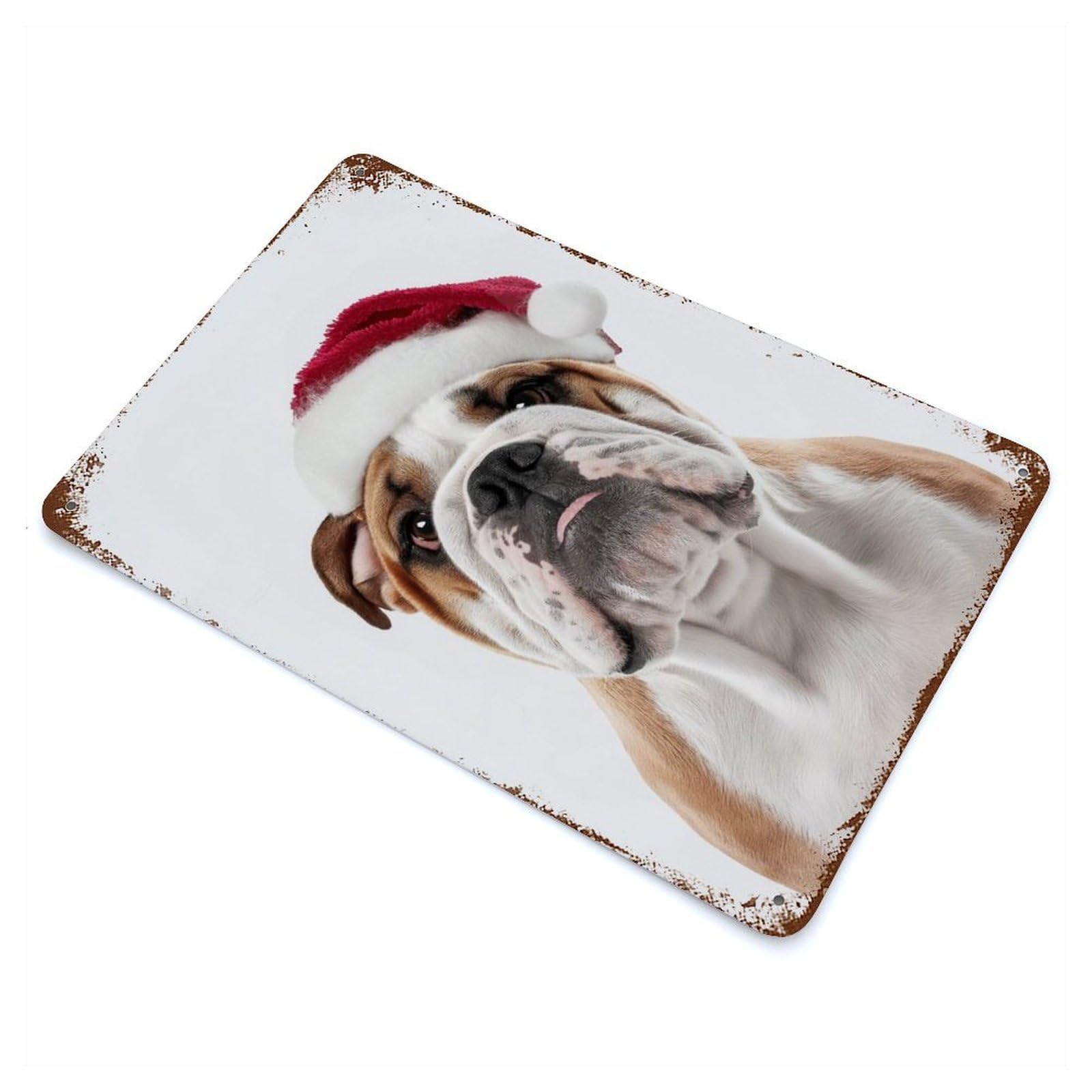 Rust Effect Bulldog with Santa Hat Vintage Rust Metal Sign 11.8"x7.9", Classic Wall Plaque for Shed, Workshop And Garage Wall Decor