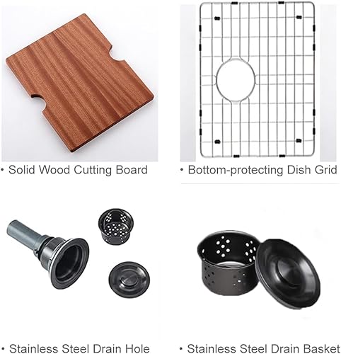 Miniatura 8 de Fregadero de cocina negro de 21 x 20 pulgadas, fregadero de barra descendente, fregaderos cuadrados de acero inoxidable para estación de trabajo,