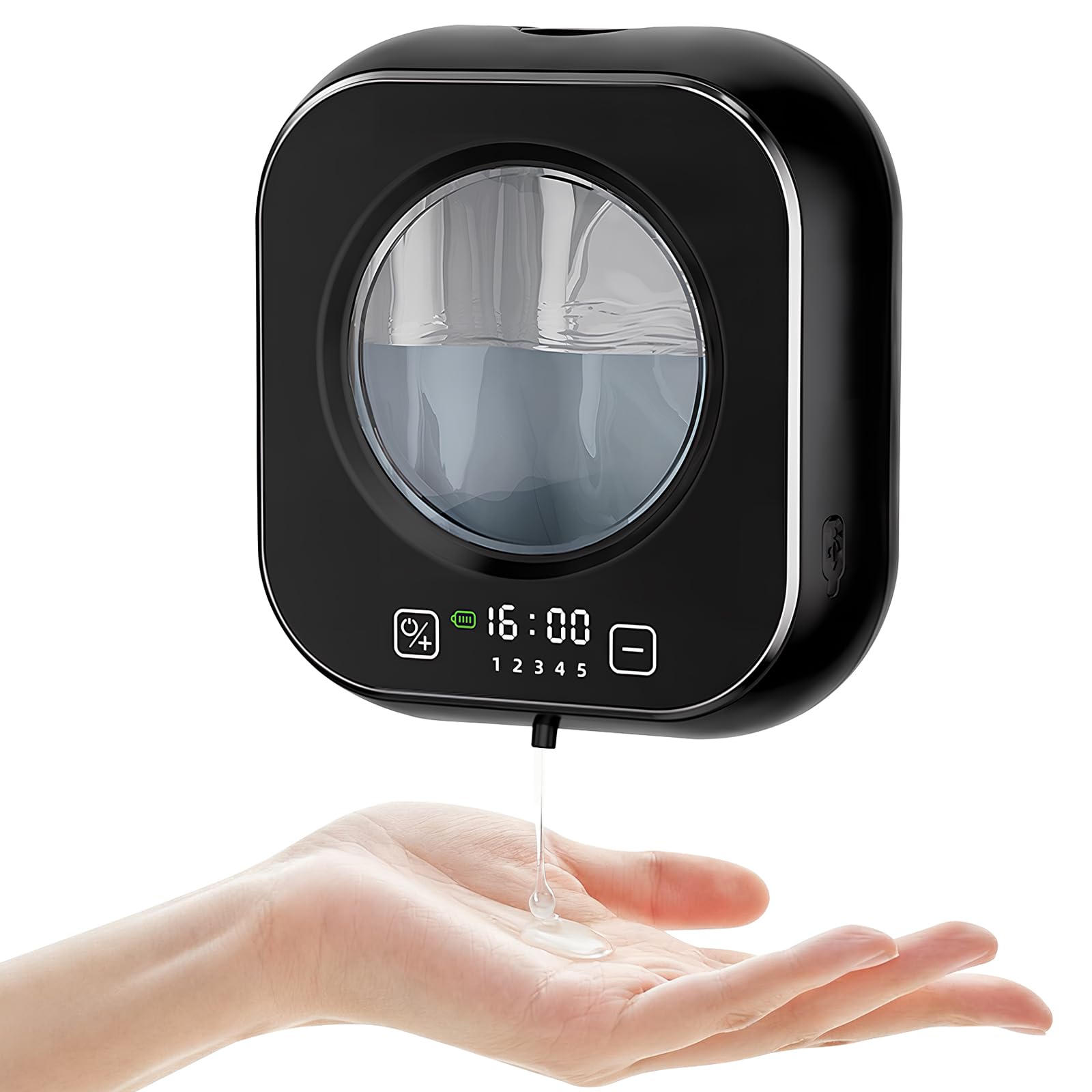 Seifenspender Automatisch,320ml Elektrischer Seifenspender Wandbefestigung mit 5 einstellbaren Stufen,1500 mAh USB Wiederaufladbar Desinfektionsspender für Bad,KüChe (Schwarz, Gel)