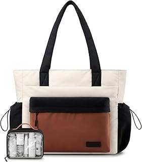 LOVEVOOK Tote Bag for Women, Puffer Work Tote with Zipper, Compartments, Travel Handbag for Nurse, Teacher, Daily Use, Gym