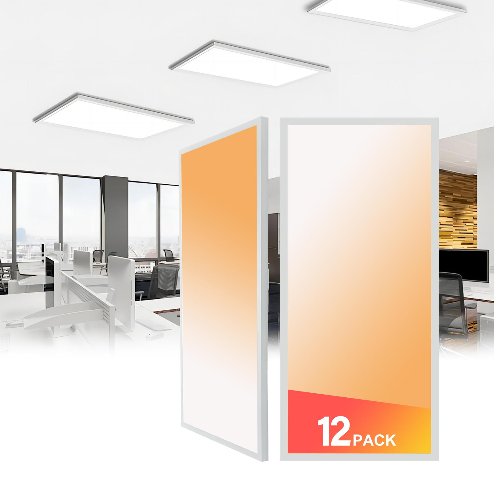 Mcacggo 12-Pack 2x4 FT LED Flat Panel Light Surface Mount 5000K-4000K-3000K Switchable & 0-10V Dimmable, 30W-40W-50W Selectable Flush Mount Ceiling