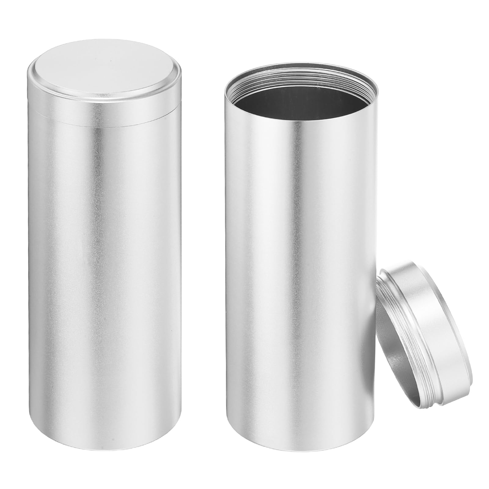 sourcing map 2 Pcs Round Tea Canisters, 4.7" x 1.8" Portable Storage Jar Airtight Metal Tea Containers with Lids for Storing Coffee Beans Cookies Spices Candies Candles DIY, Silver Tone