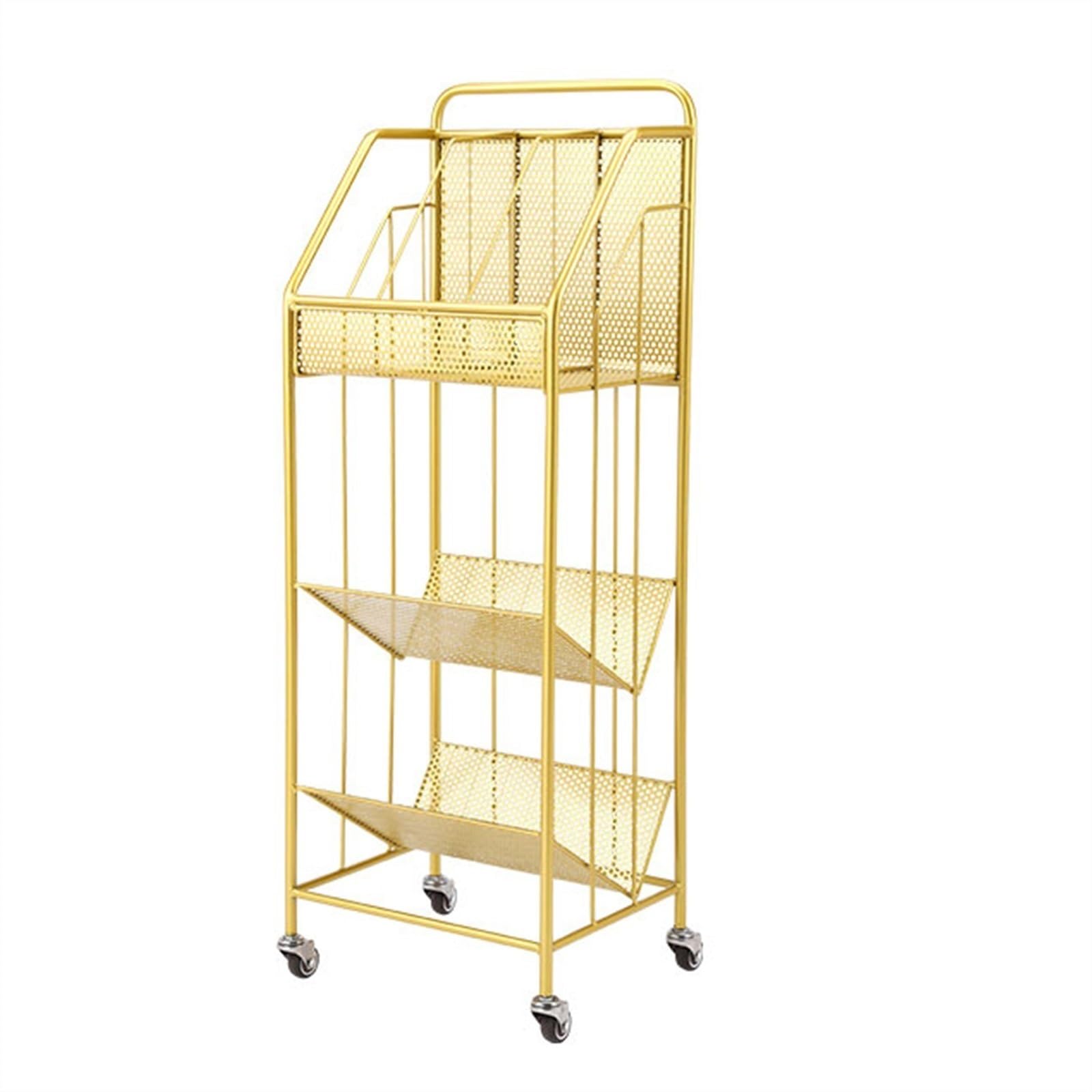 Jianjunchaling Gold Floor-Standing Metals Magazine Rack, Brochure Display Stand Storage Bookshelf, Easy To Move Easy To Assemble For Living Room For Office, Trade Show, Exhibitions(Gold)