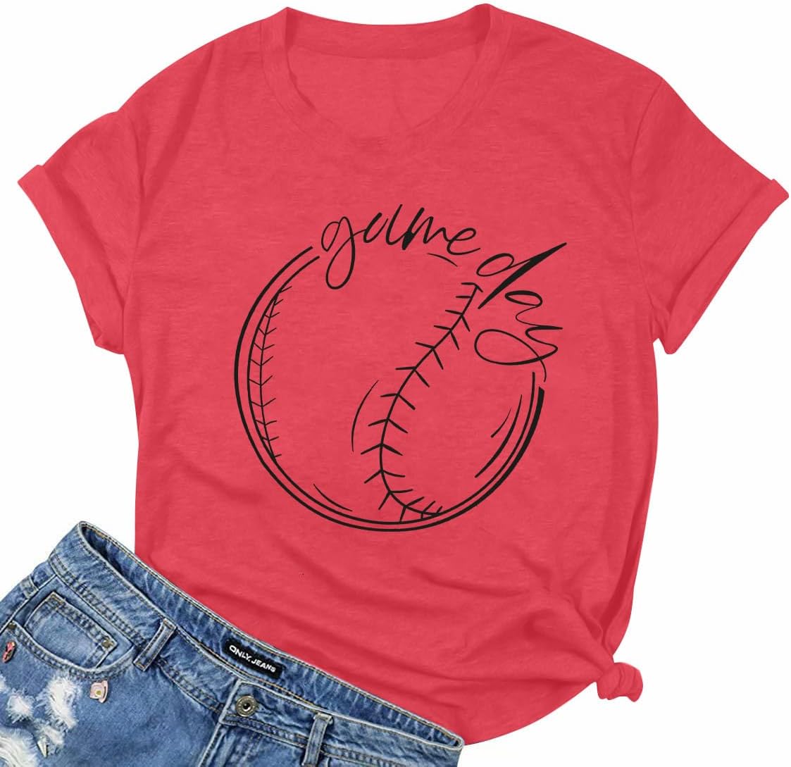 ALLTB Baseball Shirt Women Baseball Mom Shirts Funny Game Day Baseball Graphic Tee Tops Casual Ball Short Sleeve Tee Top
