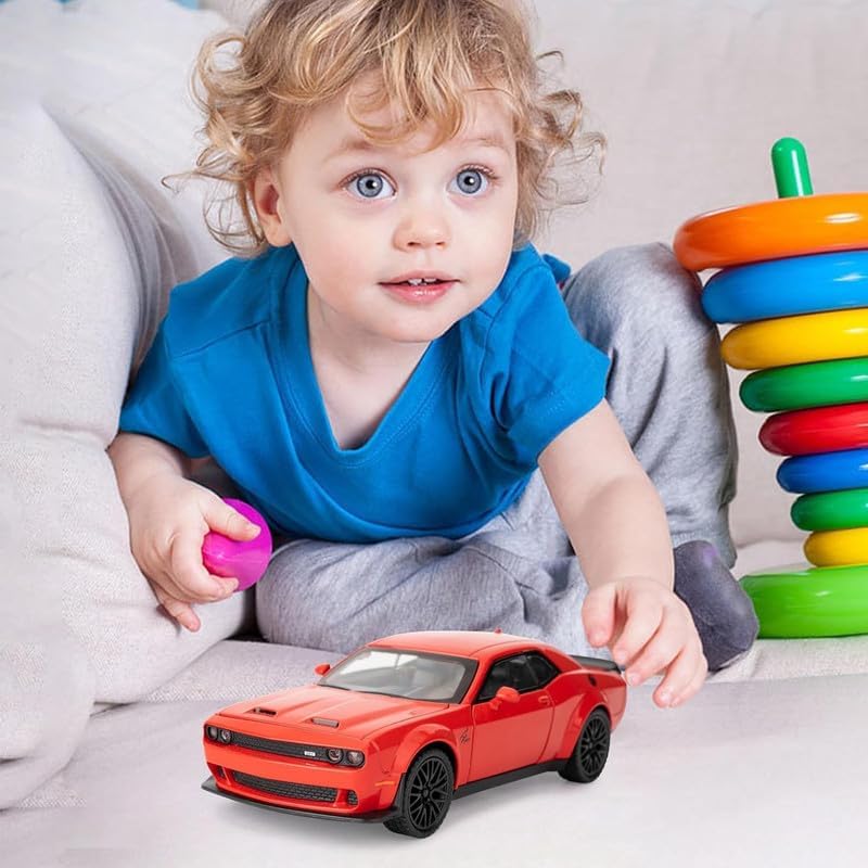 Image of VBE Compatible for 1:24 Dodge Challenger SRT Toy Car Model, Diecast Collectible Pull Back Model Car with Sound and Light, Toy Gift Vehicles for Adults Kids Boys Girls?Red?