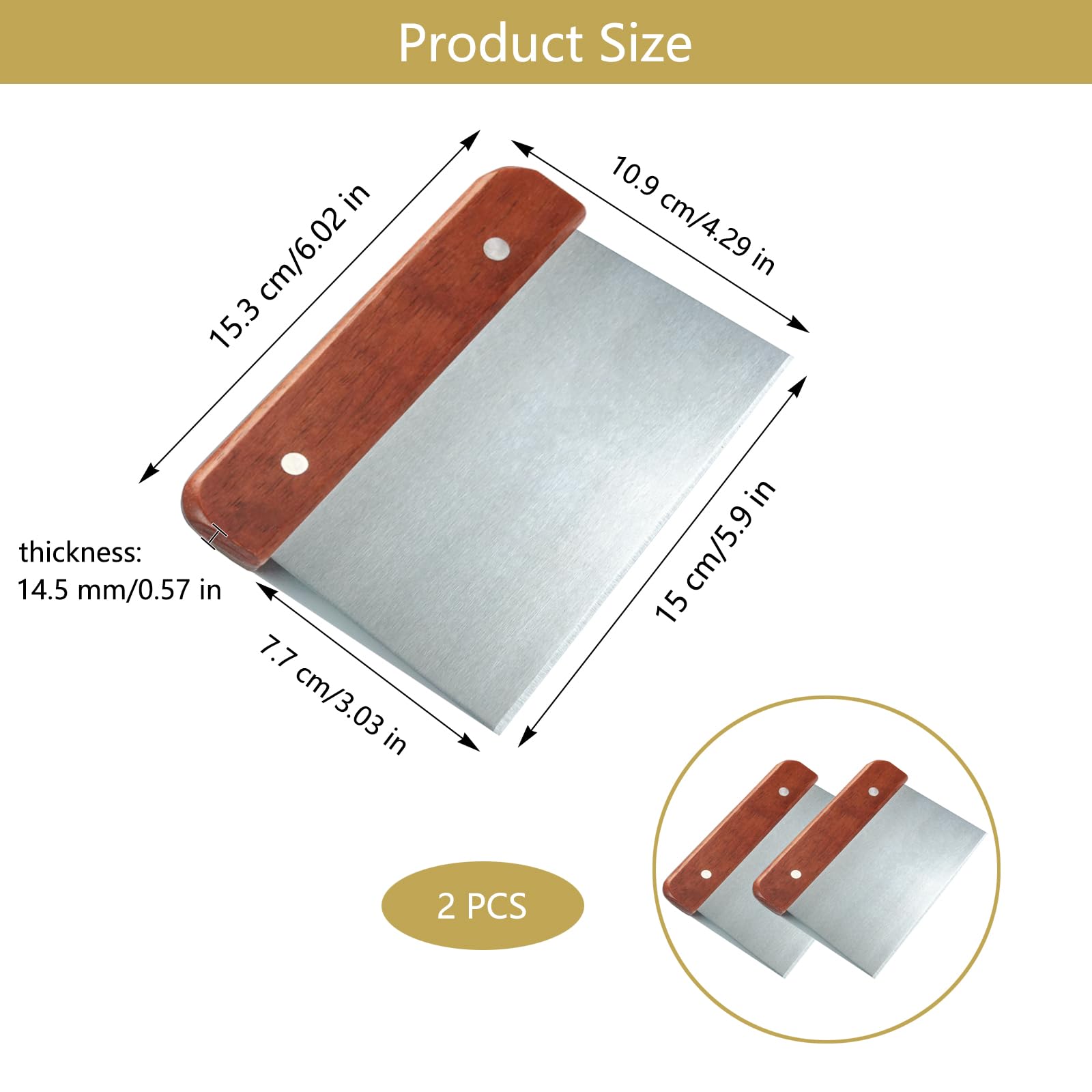 Cortador Raspador de Masa de Acero Inoxidable, Rasqueta Cortadora Multiusos con Mango, 2 Piezas